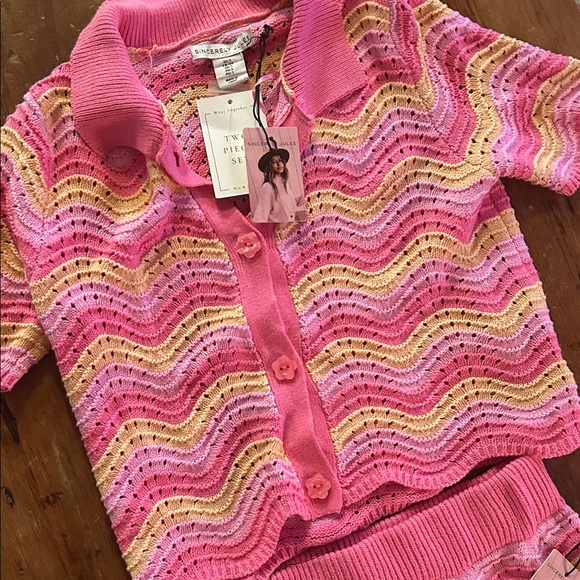 Sincerely Jules Pink Crochet Two-Piece Set | Cardigan + Midi Skirt | NWT - Picture 4 of 8